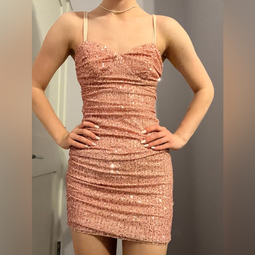 Sparkly pink sweetheart mini dress